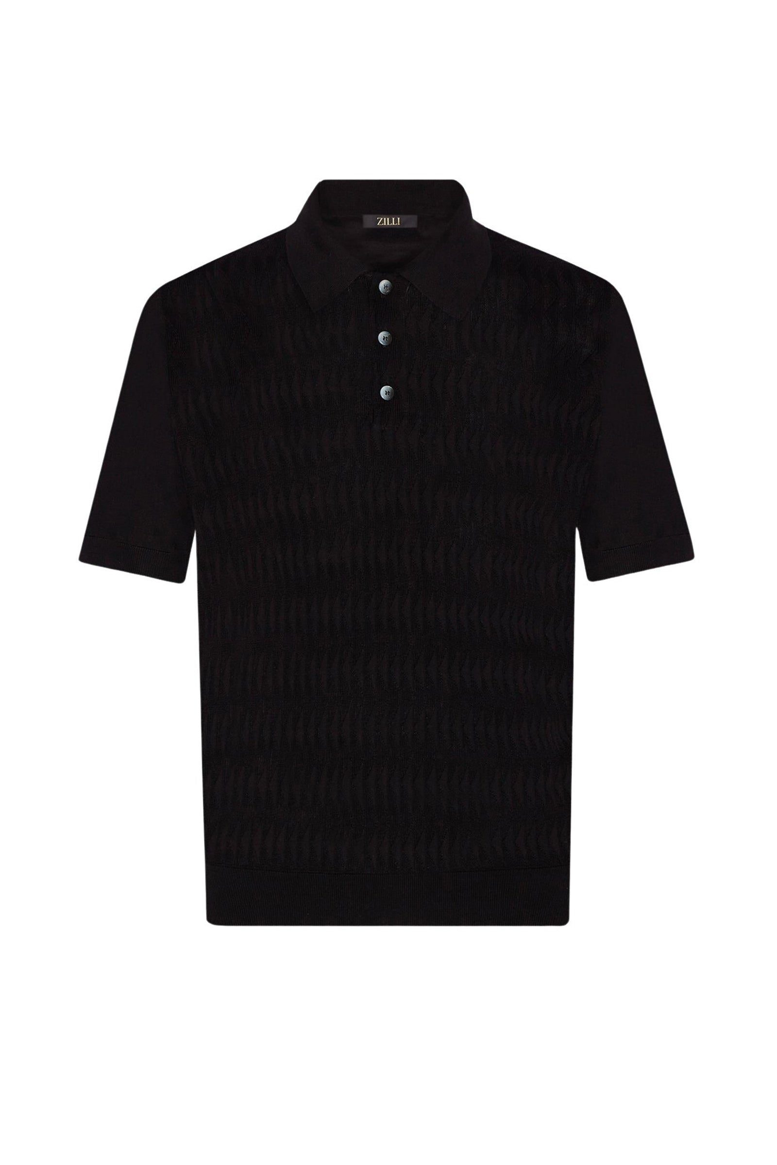 Ribbed textured polo shirt in silk - Black