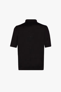 Ribbed textured polo shirt in silk - Black