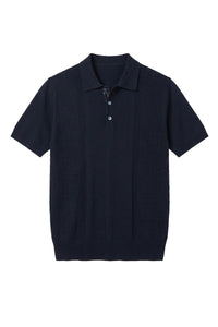 Polo à maille côtelée en soie - Bleu