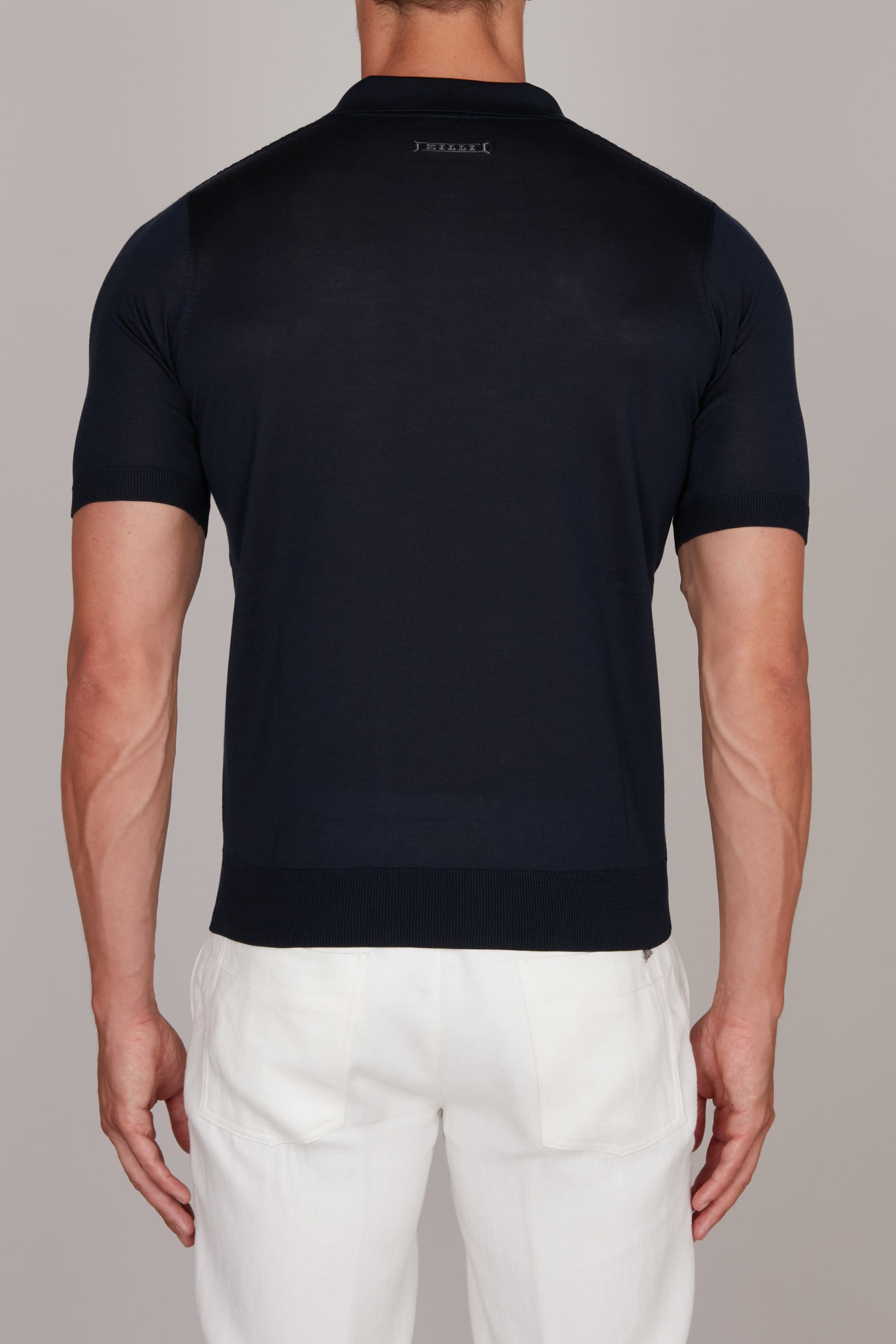 Polo à maille côtelée en soie - Bleu