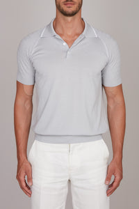 Raglan polo shirt in textured silk blend - Grey
