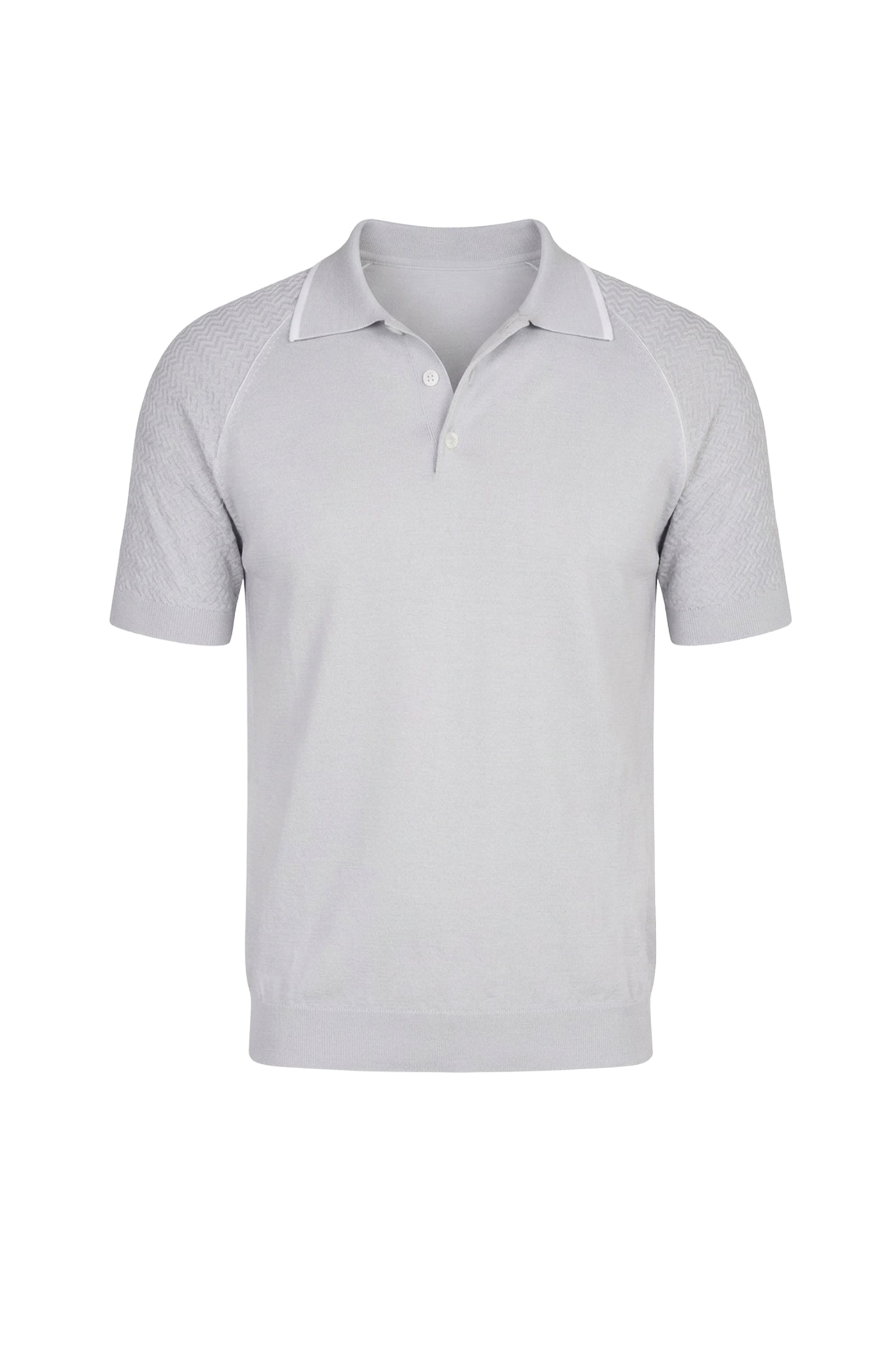 Raglan polo shirt in textured silk blend - Grey