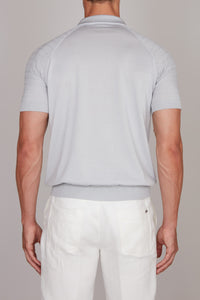 Raglan polo shirt in textured silk blend - Grey