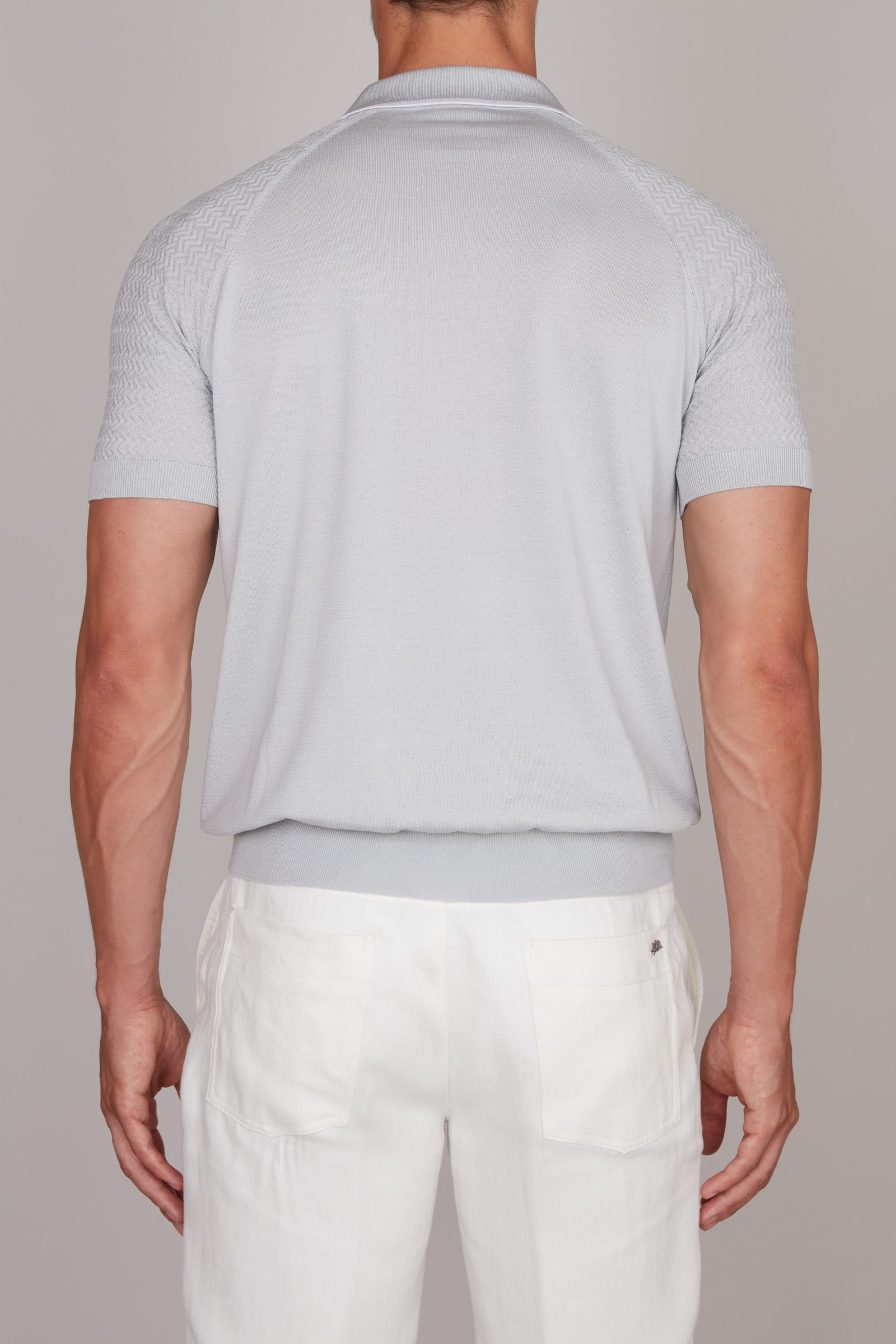 Raglan polo shirt in textured silk blend - Grey