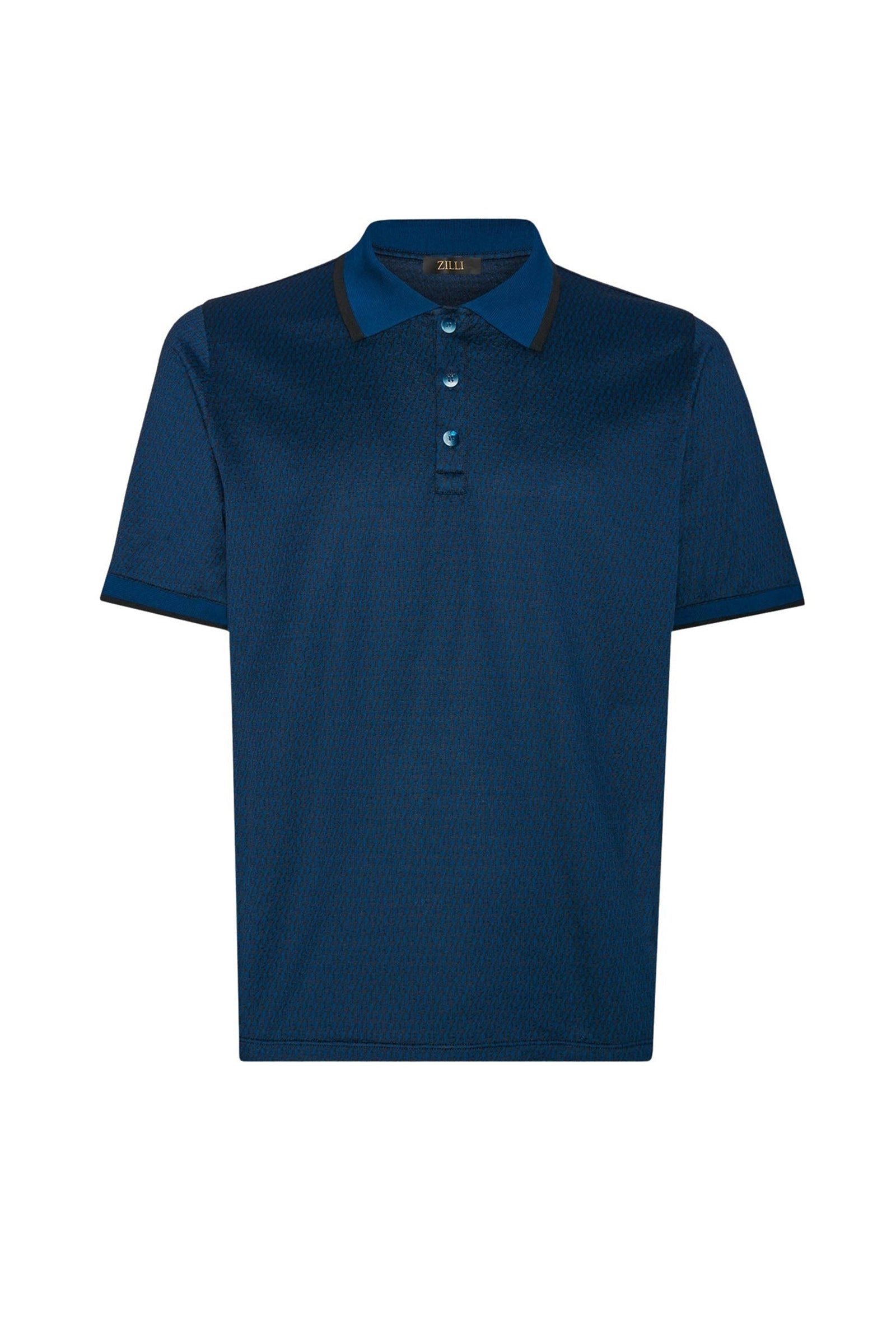 Polo à motif graphique en soie mélangée - Bleu & Noir