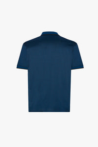 Polo à motif graphique en soie mélangée - Bleu & Noir