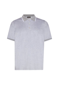Polo à motif texturé en soie mélangée - Blanc & Gris