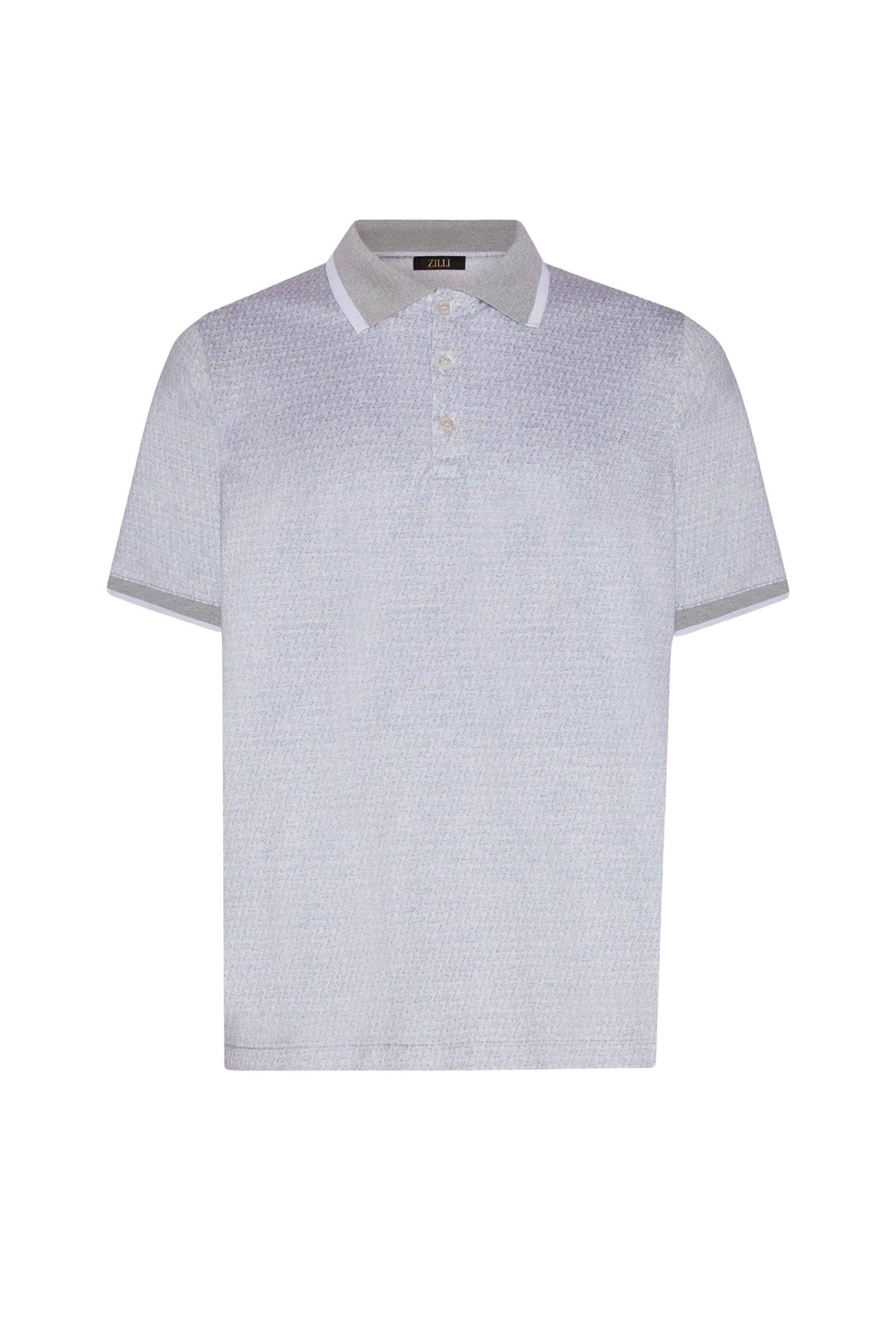 Polo à motif texturé en soie mélangée - Blanc & Gris