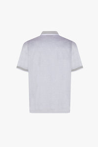 Polo à motif texturé en soie mélangée - Blanc & Gris