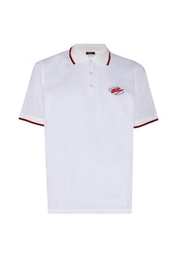 Polo à col rayé en maille piquée - Blanc