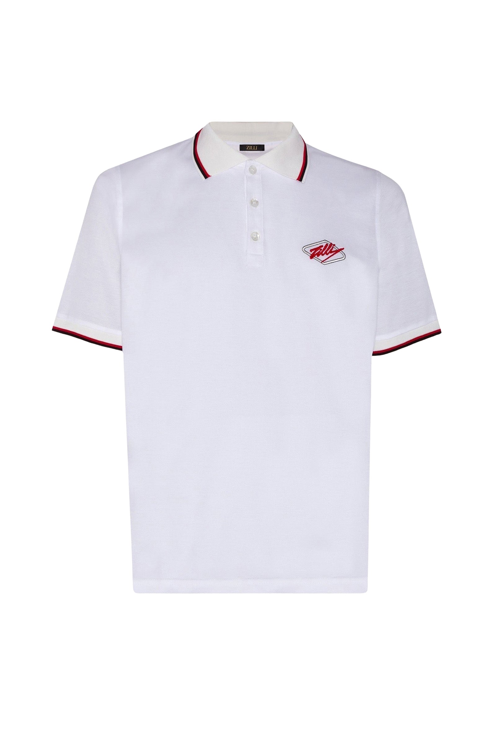 Polo à col rayé en maille piquée - Blanc