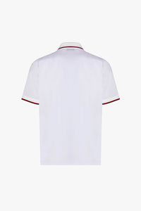 Polo à col rayé en maille piquée - Blanc