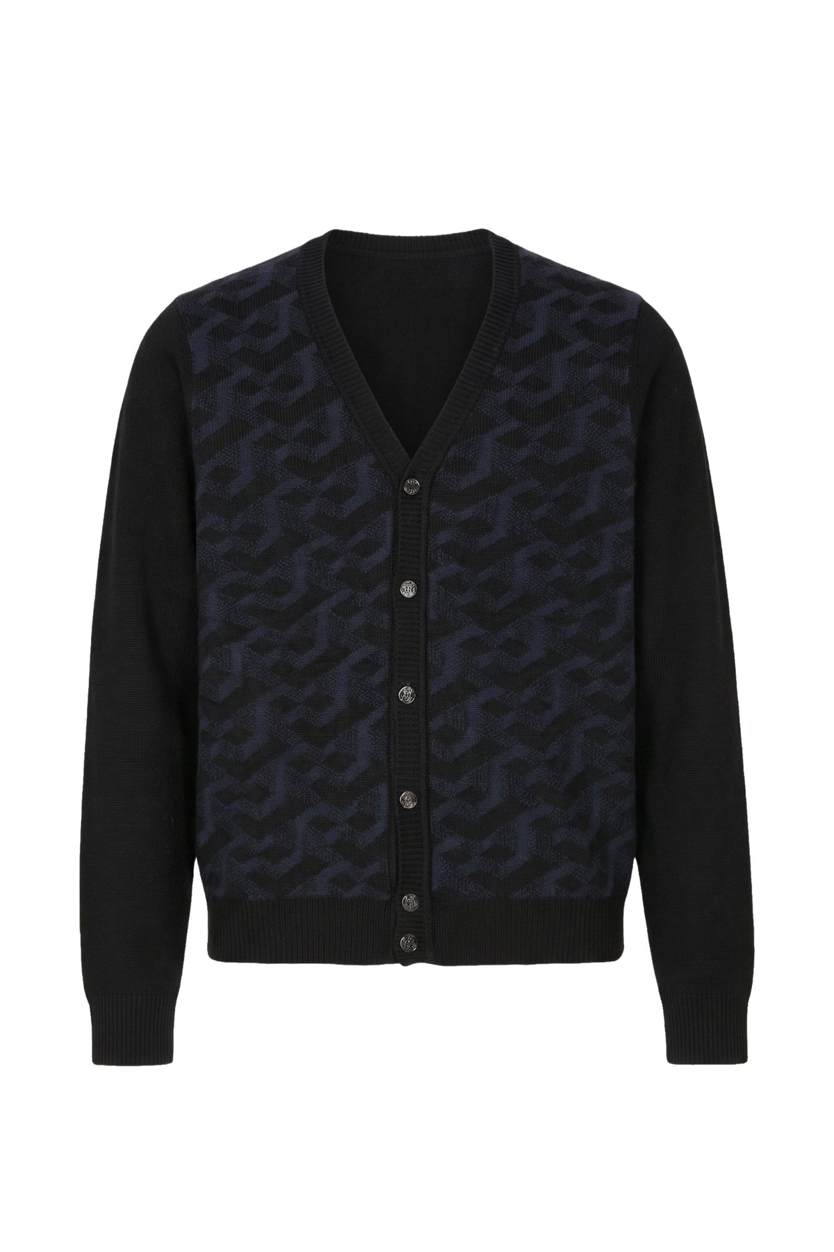 Patterned cashmere and wool cardigan - Black