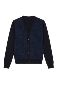 Cardigan à motif quadrillé en laine - Bleu & Noir