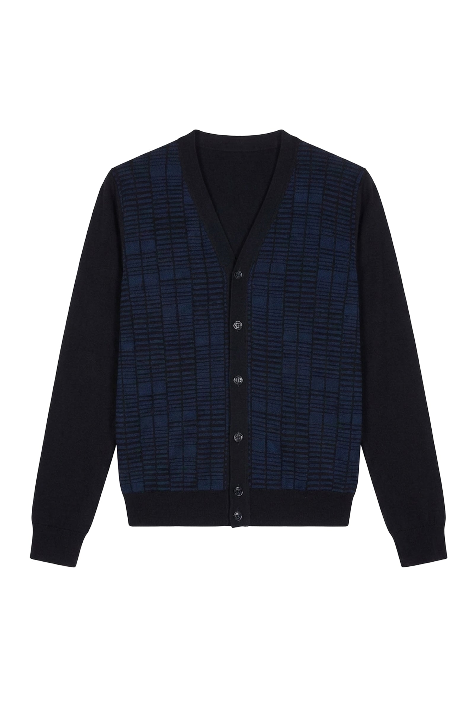 Cardigan à motif quadrillé en laine - Bleu & Noir