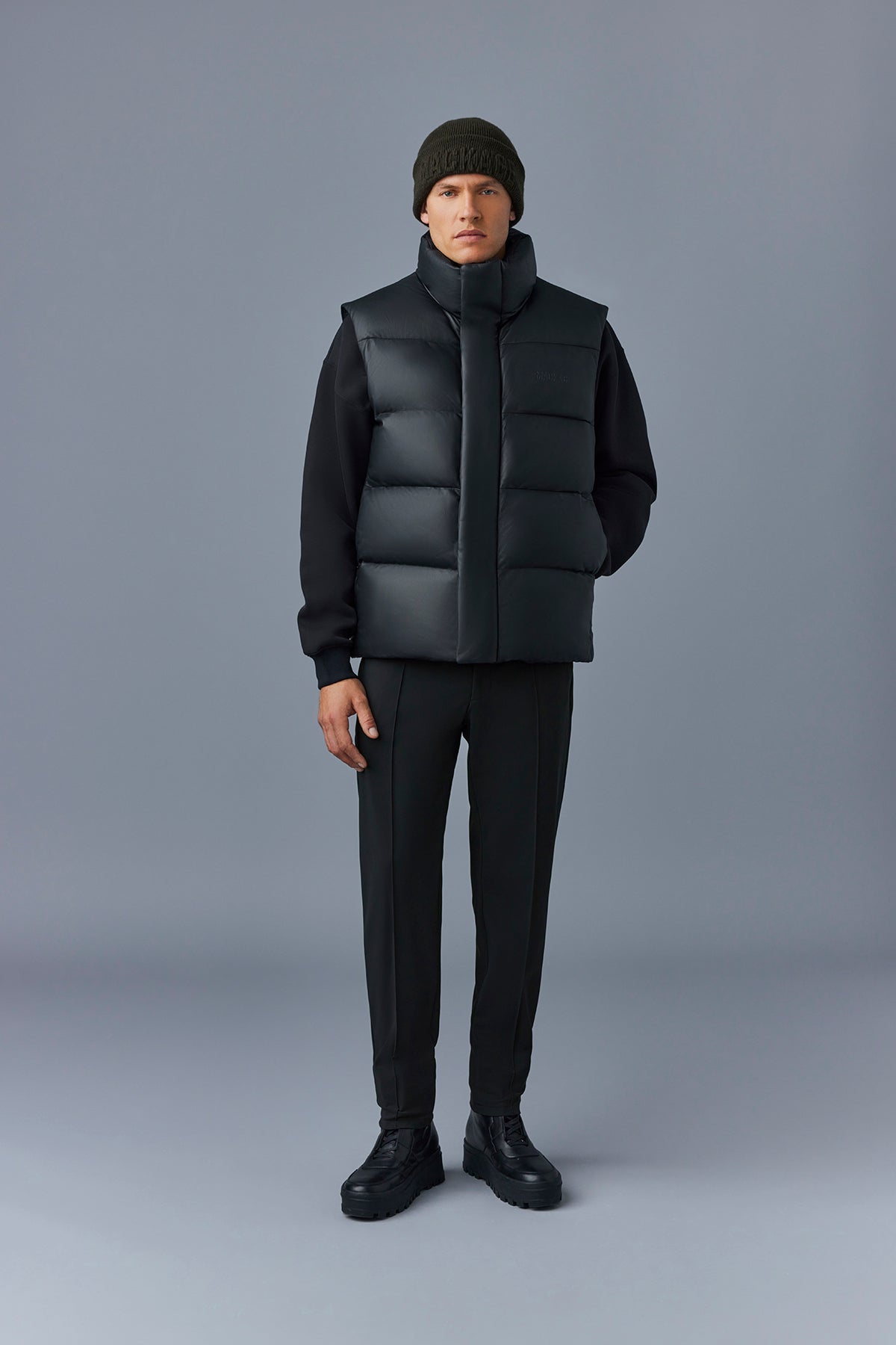 Doudoune courte Kellan sans manches en cuir - Black