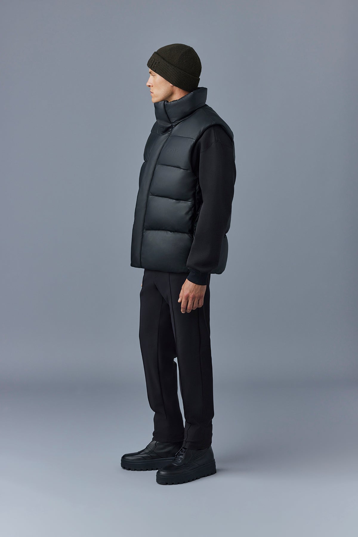 Doudoune courte Kellan sans manches en cuir - Black