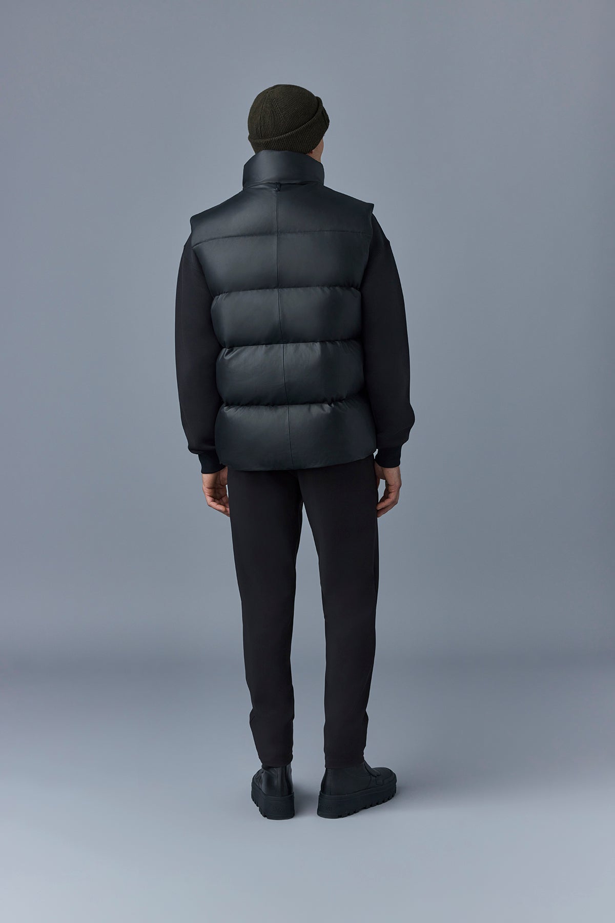 Doudoune courte Kellan sans manches en cuir - Black