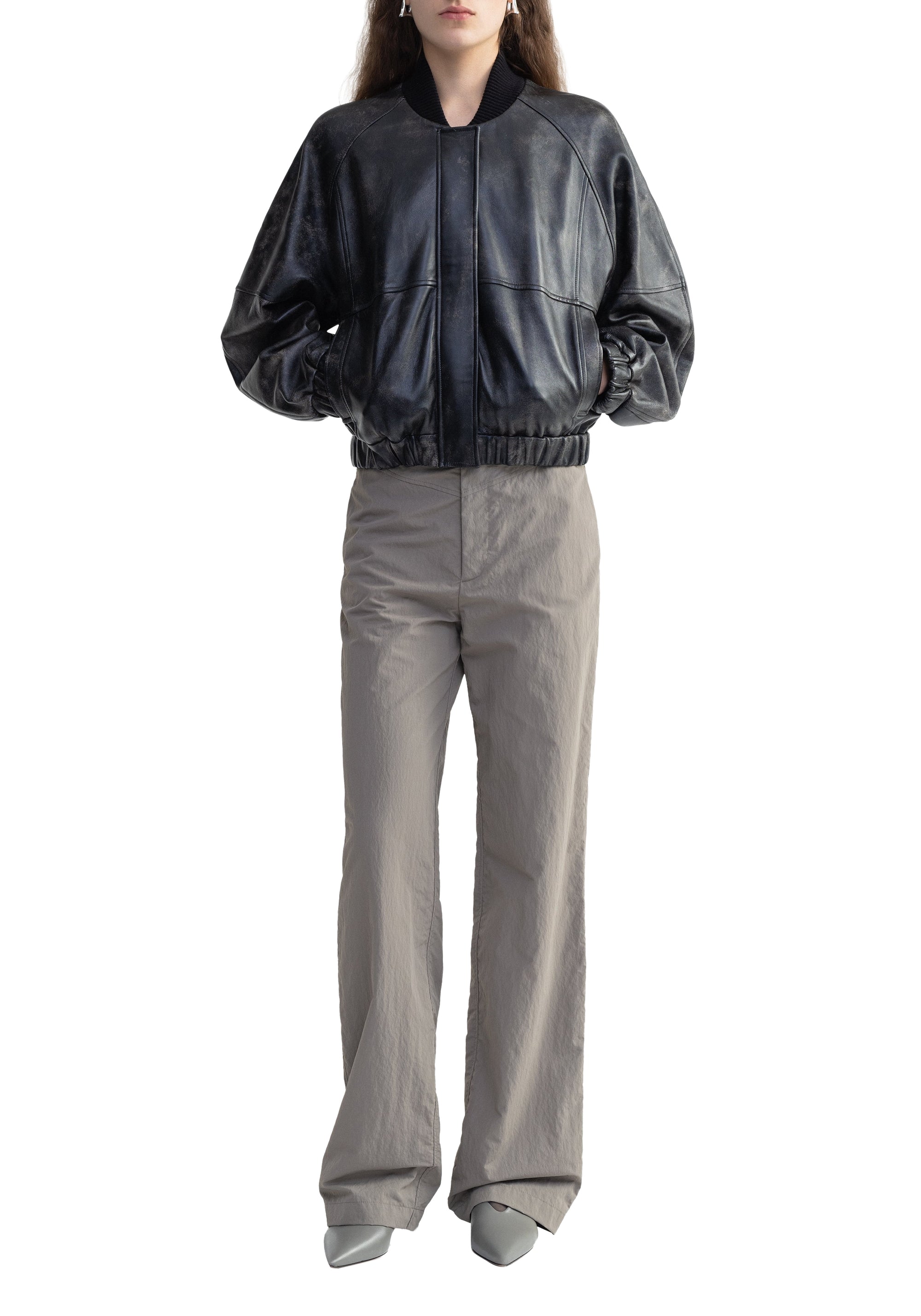 Blouson Kelly aviateur en cuir - Washed Grey