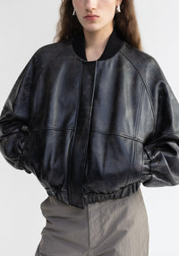 Blouson Kelly aviateur en cuir - Washed Grey