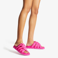 Sandales Kes plates en tissu moiré - Fuchsia