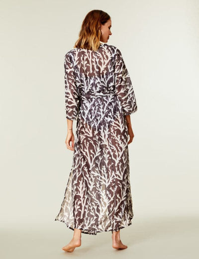 Belted Long Kimono - Grey Coral