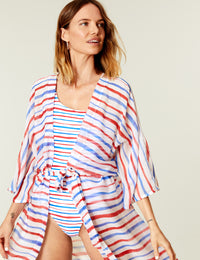 Belted Long Kimono - Stripes