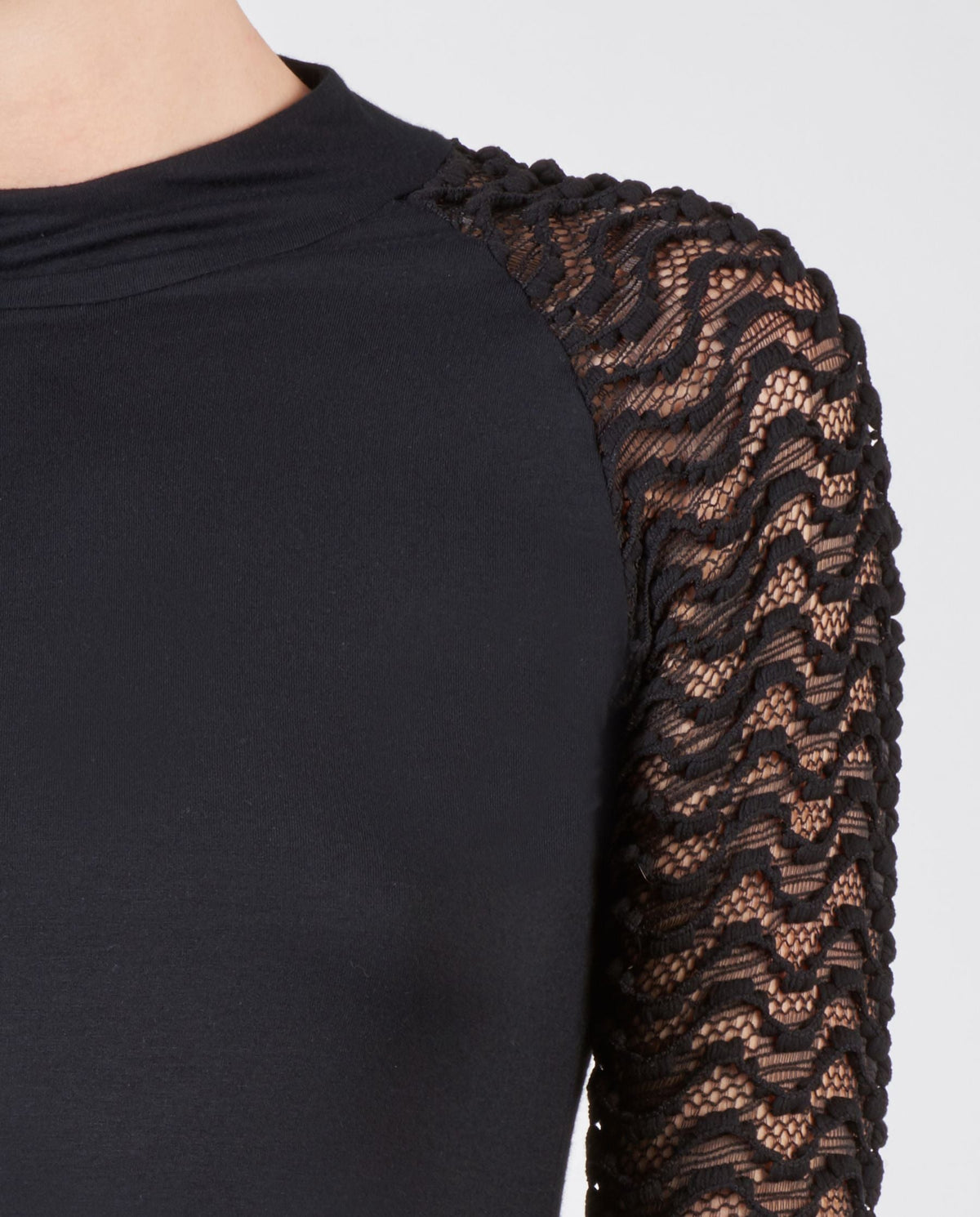 Robe Kim à manches en dentelle raglan - Black