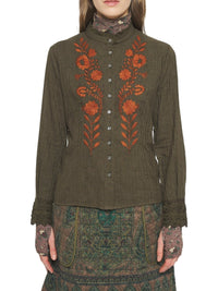 Blouse brodée Kiss - Kaki