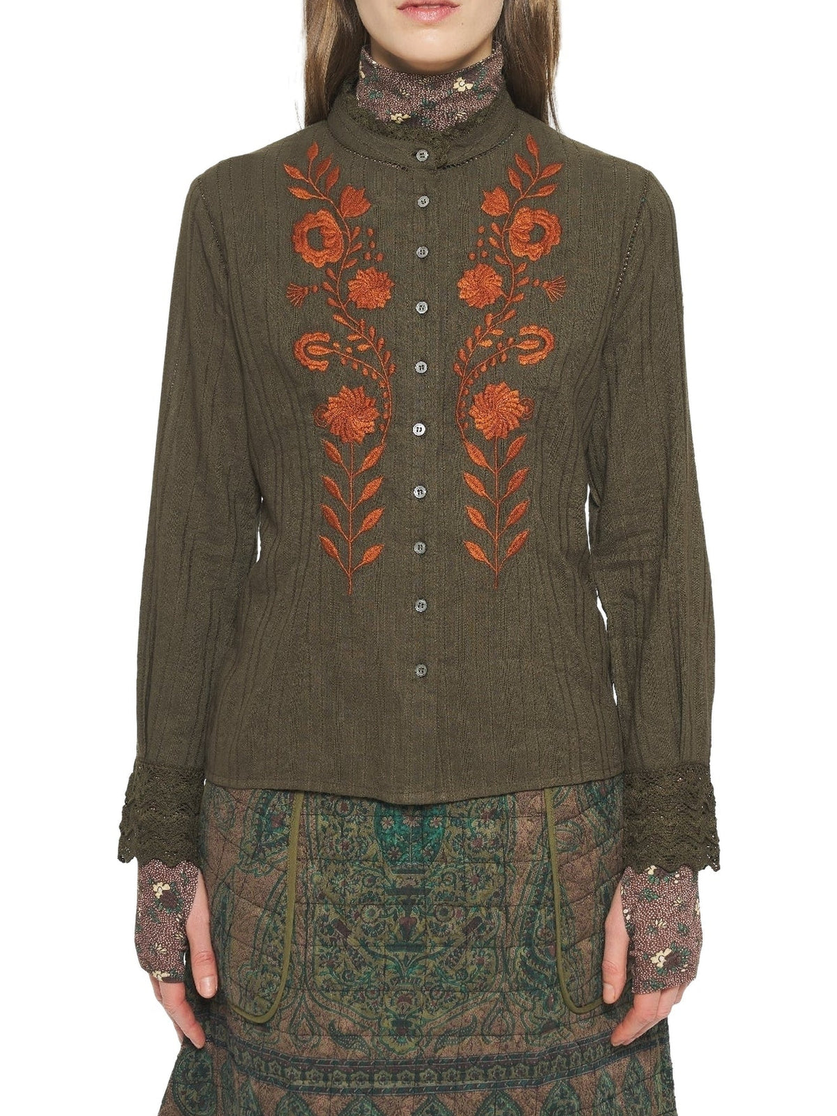 Blouse brodée Kiss - Kaki
