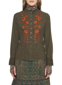 Blouse brodée Kiss - Kaki