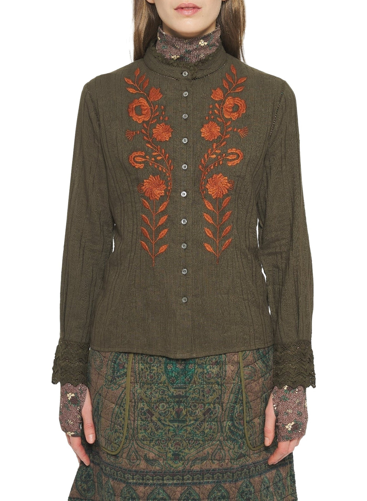 Blouse brodée Kiss - Kaki