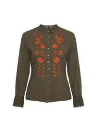 Blouse brodée Kiss - Kaki