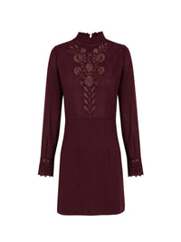 Robe courte brodée Kiss - Burgundy