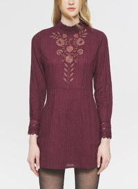 Robe courte brodée Kiss - Burgundy