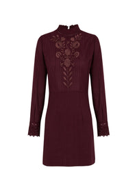 Robe courte brodée Kiss - Burgundy