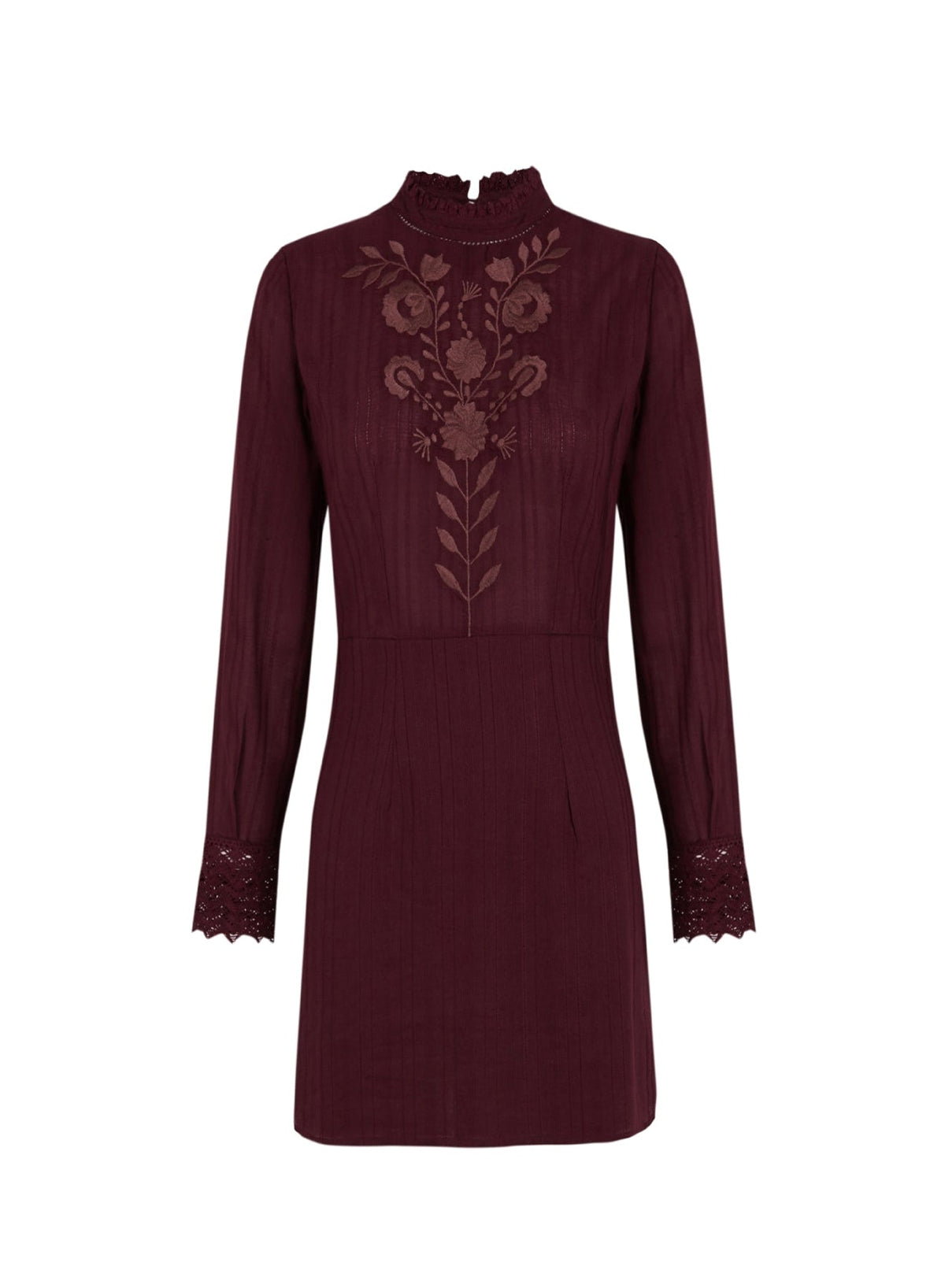 Robe courte brodée Kiss - Burgundy