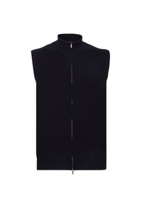 Gilet zippé à maille côtelée en laine - Noir