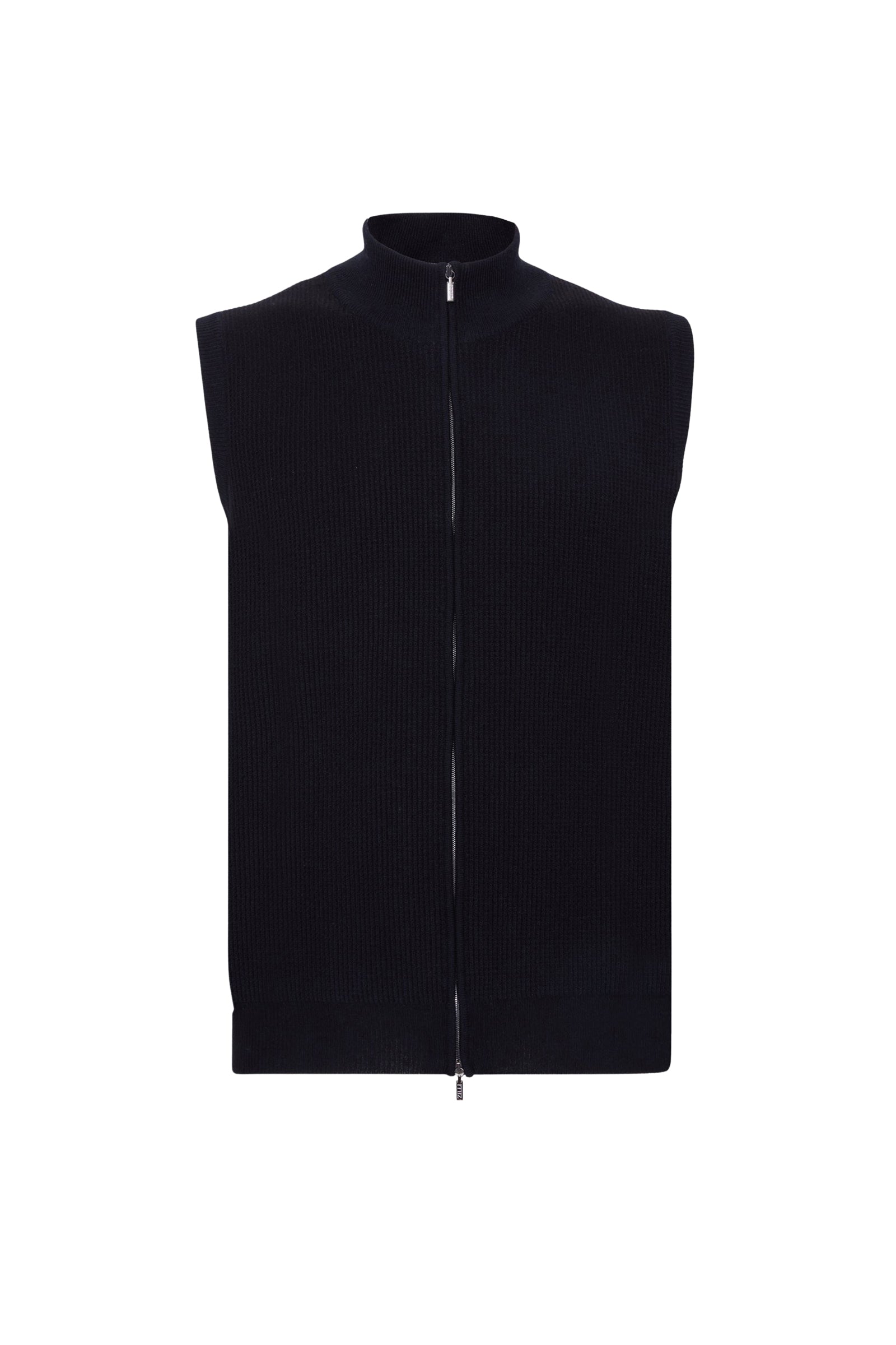 Gilet zippé à maille côtelée en laine - Noir