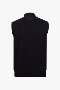 Gilet zippé à maille côtelée en laine - Noir