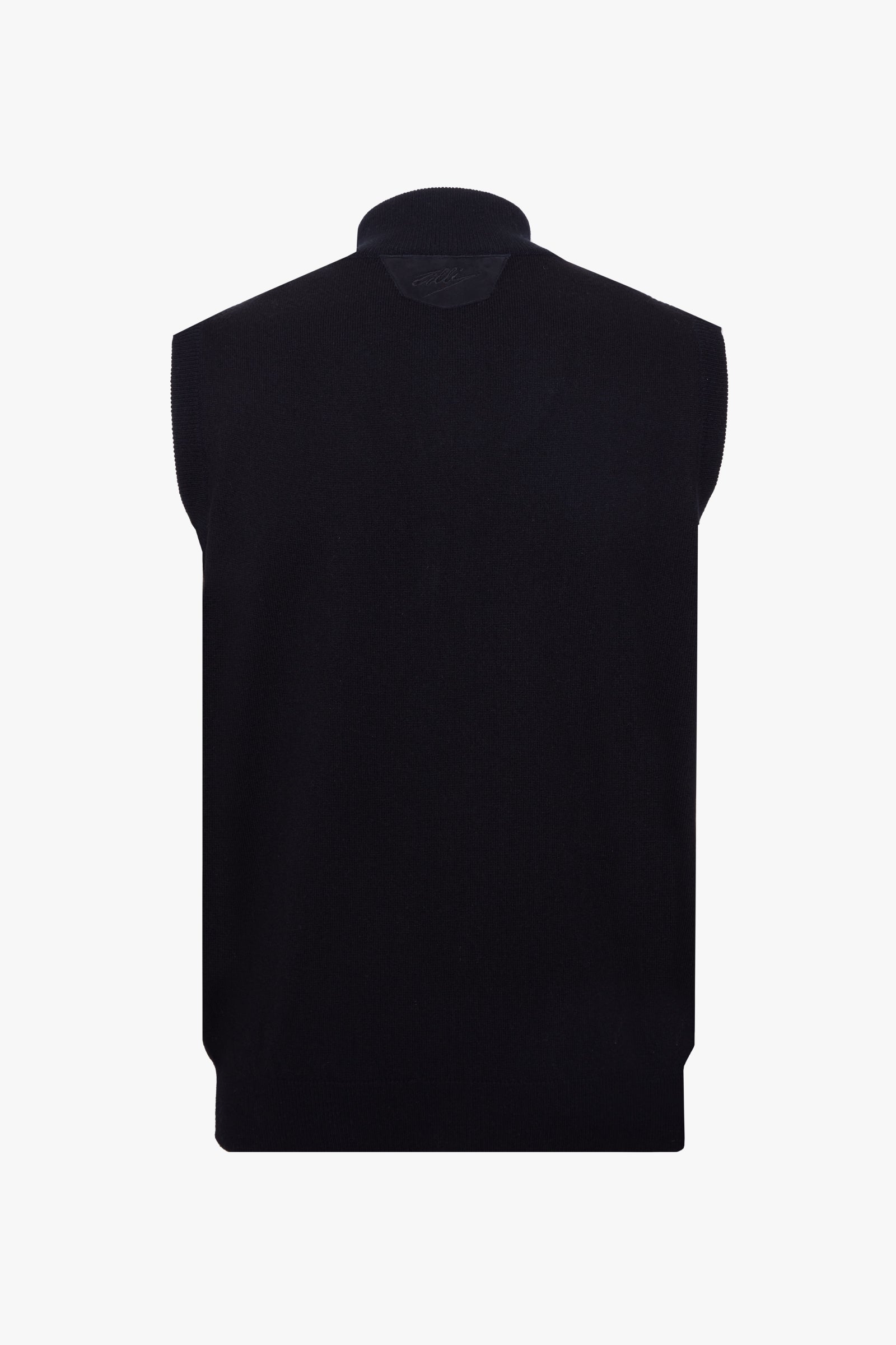 Gilet zippé à maille côtelée en laine - Noir
