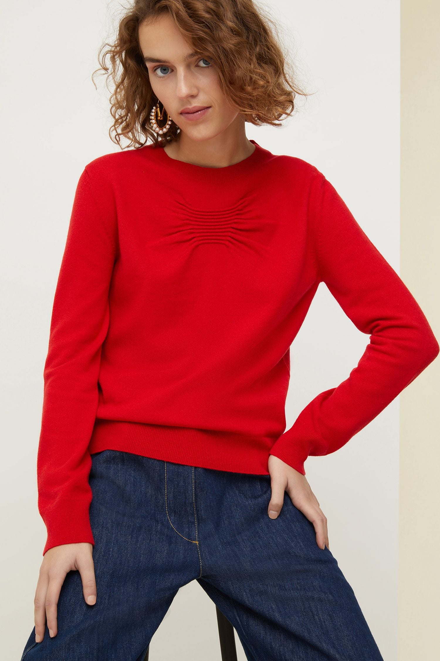 Pull fin en laine et cachemire
 - Rouge