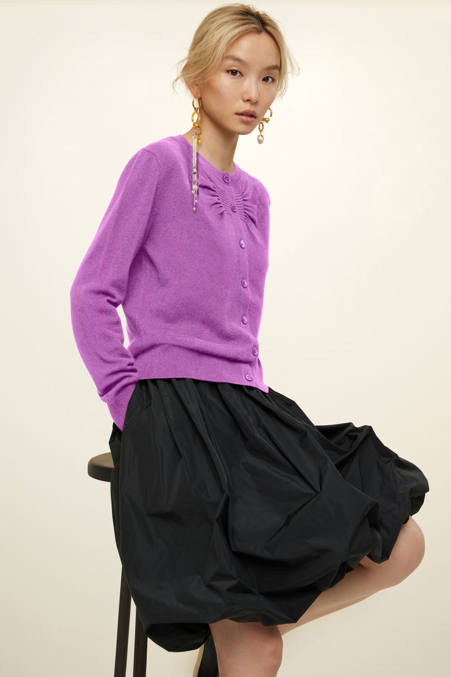Fine wool and cashmere cardigan - Blackberry