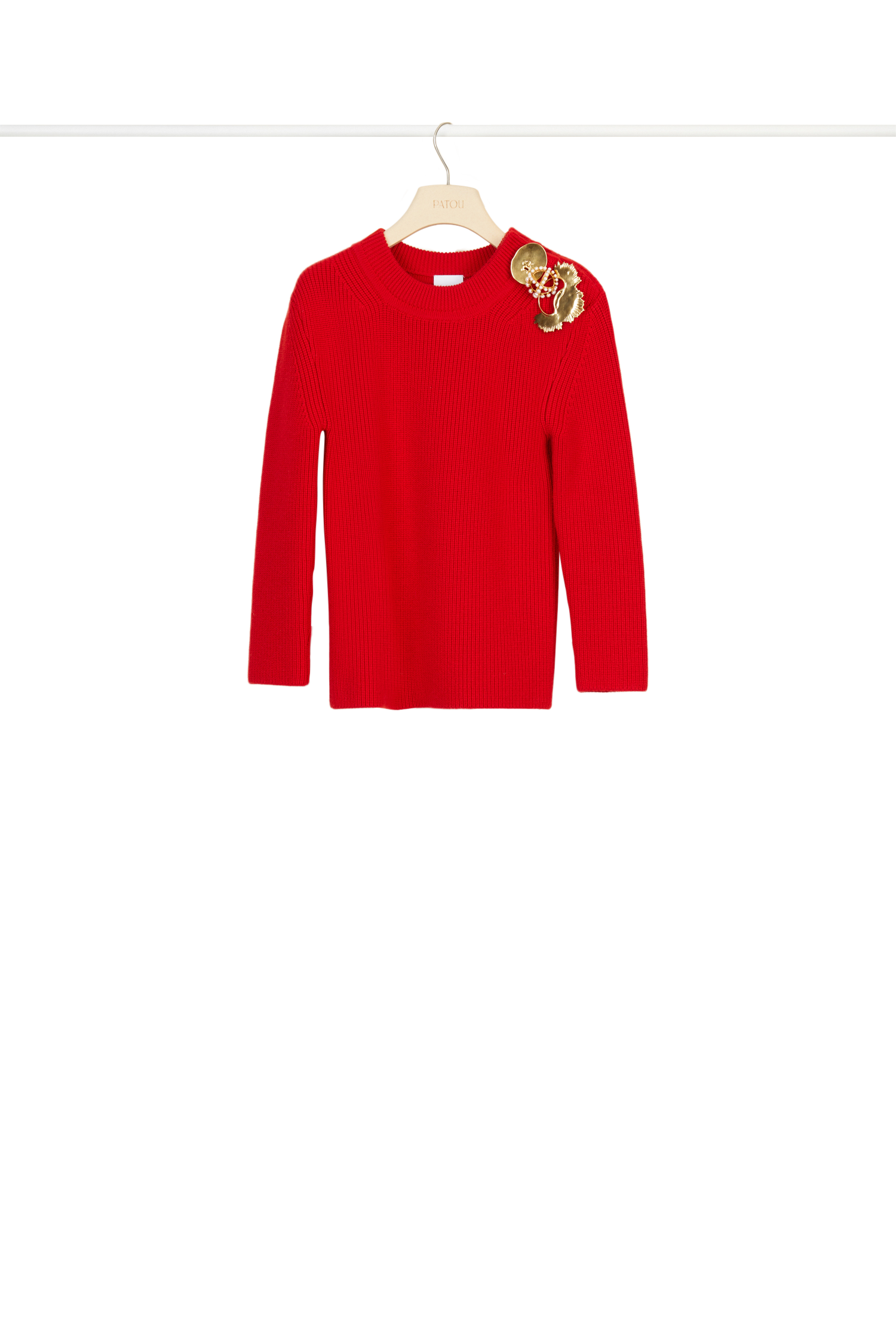 Pull en laine Mérinos décoré de broches - Rouge