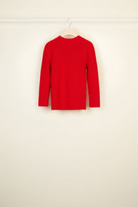 Jumper decorated with Merino wool brooches - Red