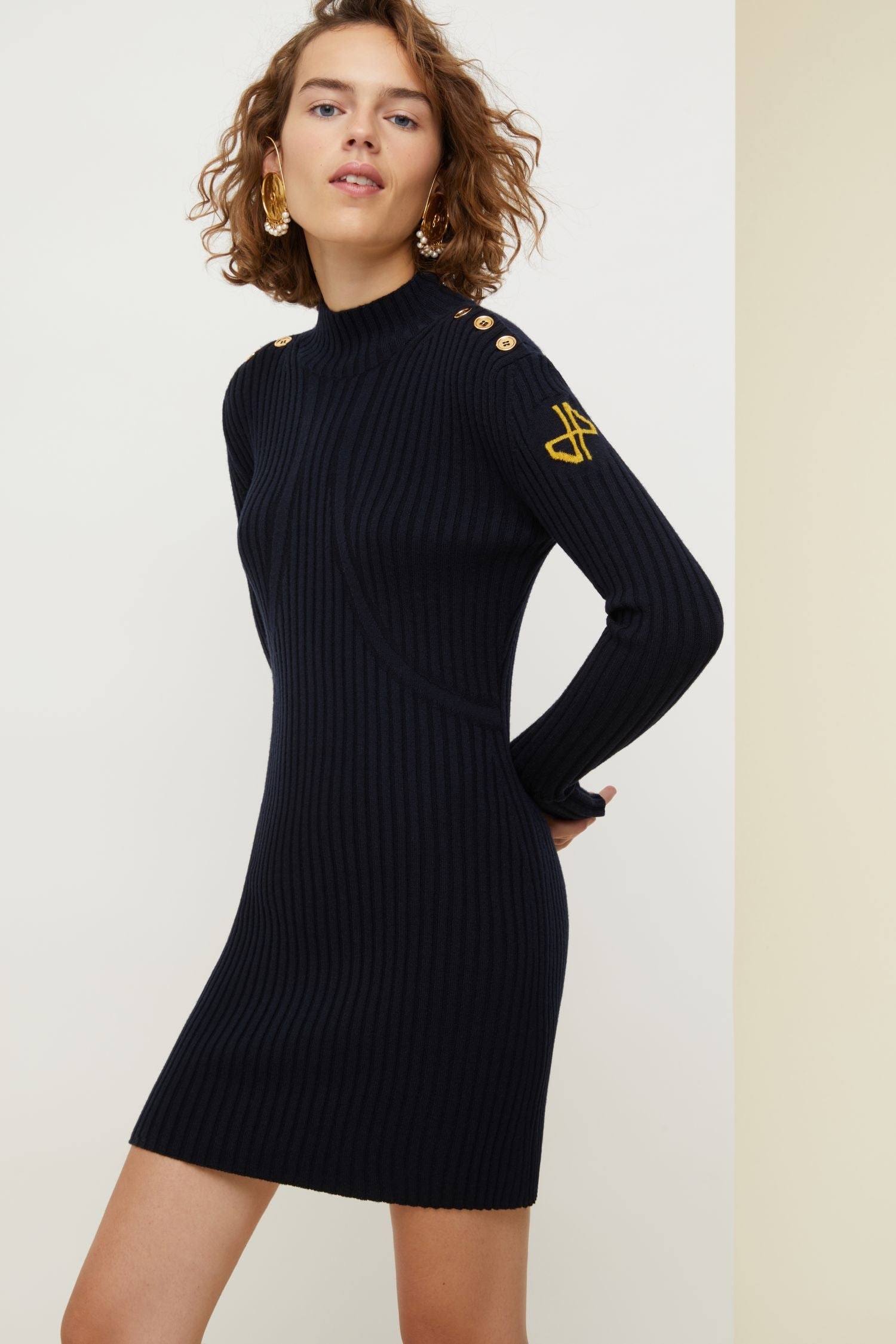 Knitted dress with wool cut-outs - Navy blue and black