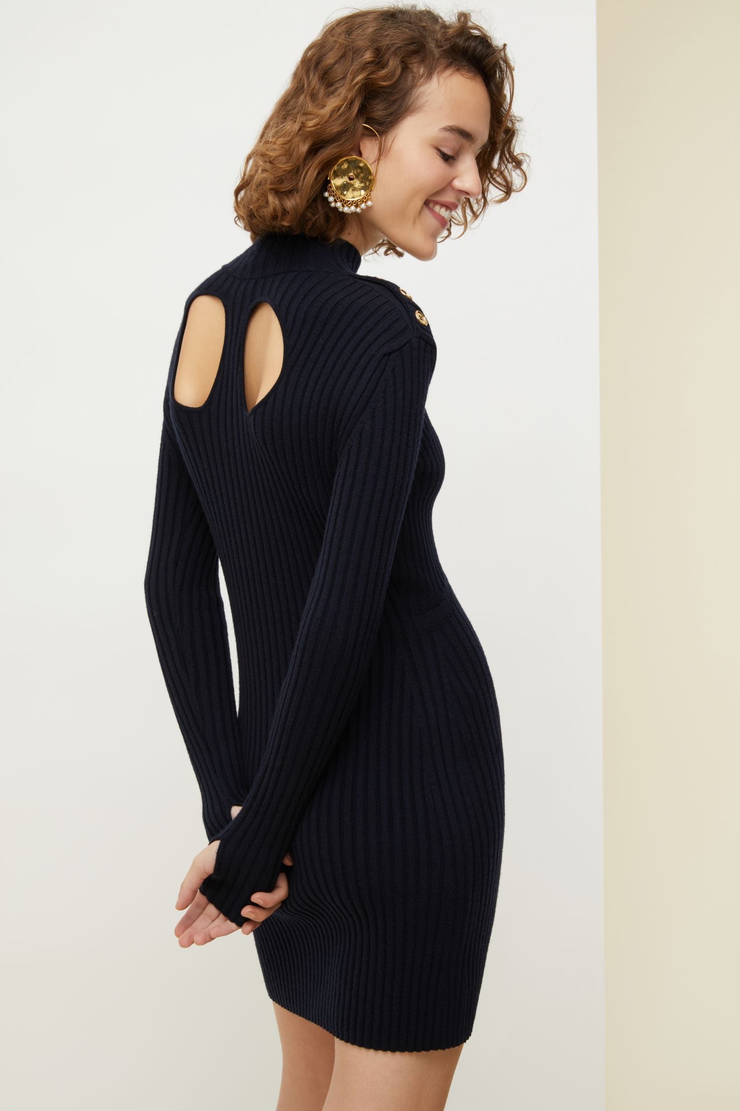 Knitted dress with wool cut-outs - Navy blue and black