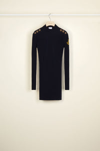 Robe en maille à découpes en laine - Bleu Marine et Noir