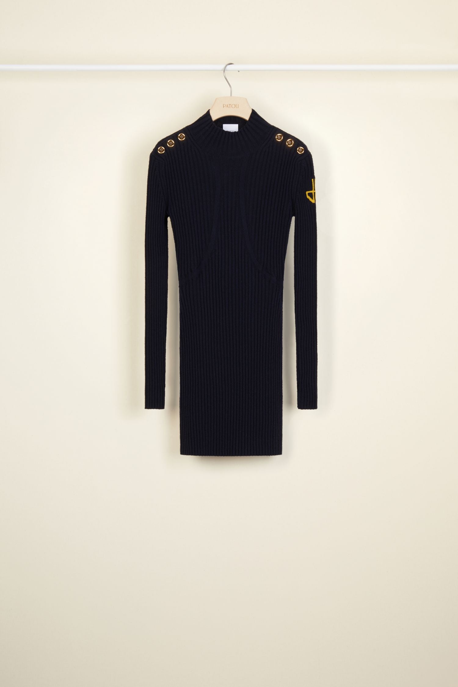 Robe en maille à découpes en laine - Bleu Marine et Noir