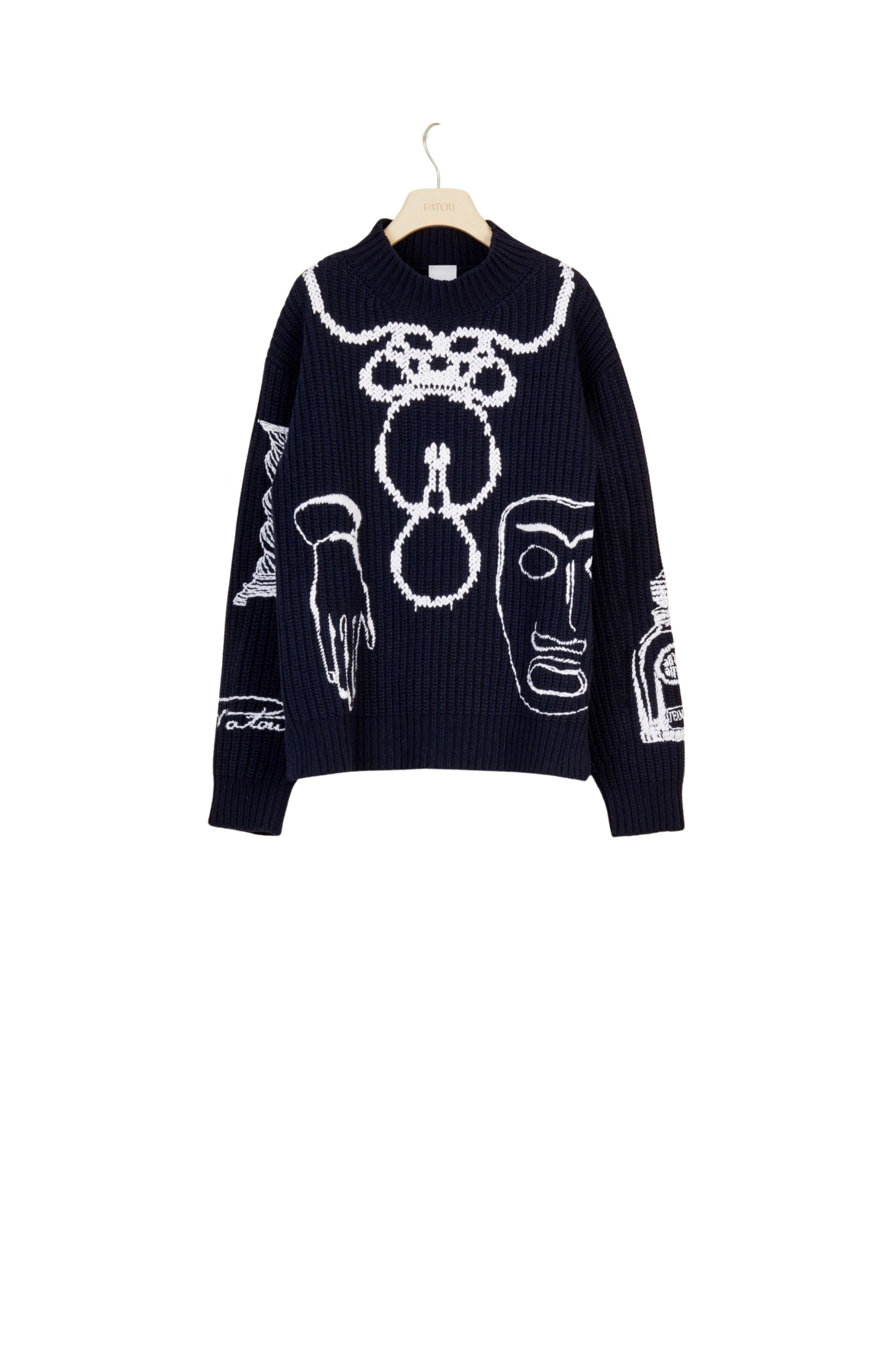 Merino wool jumper with embroidered motifs - Navy blue